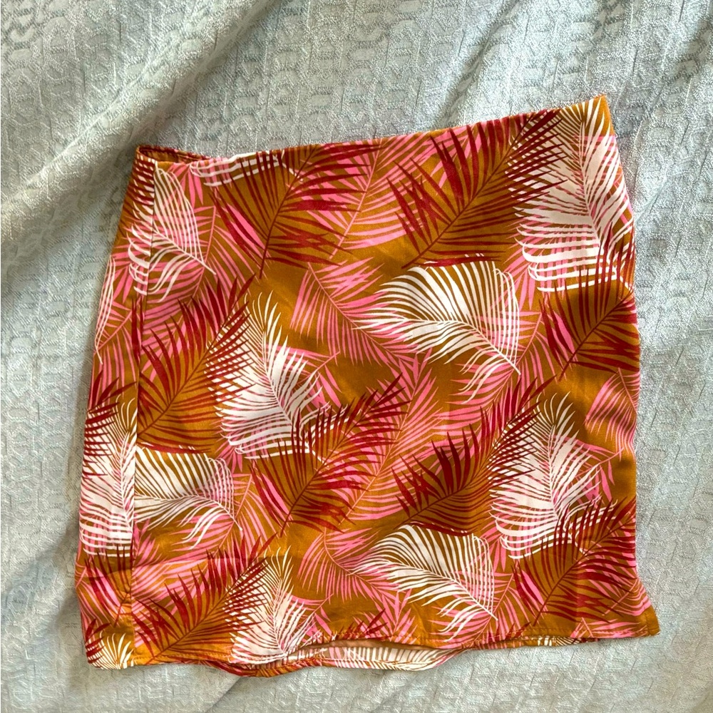 Pink Lily Best Interest At Heart Brown Palm Side Slit Skirt XS